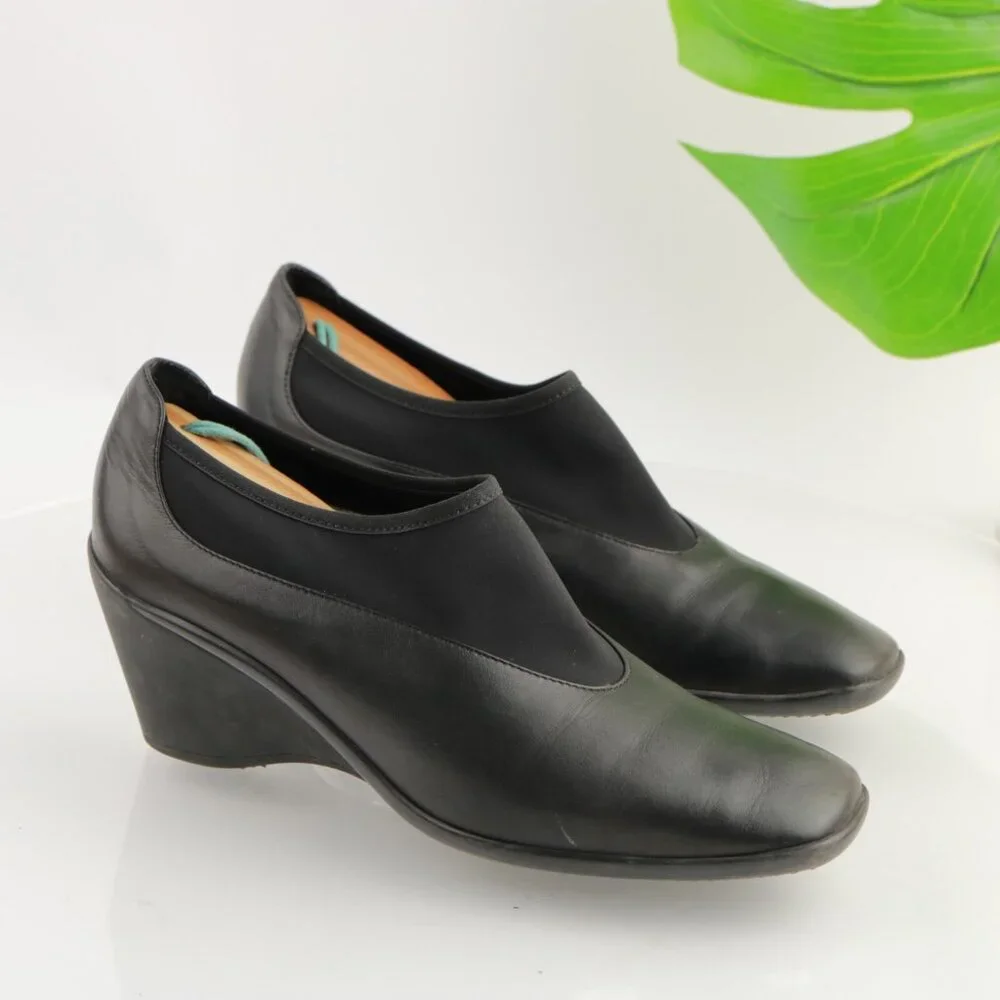 Aquatalia Womens Boot Size 9.5‎ Waterproof Black Leather Bootie Wedge Heel Pumps